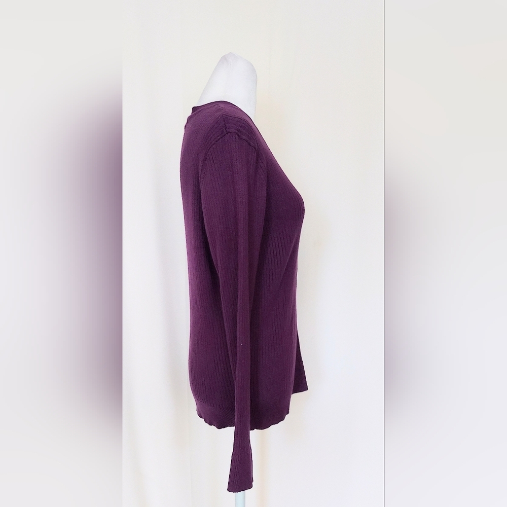 Grace Karin V Neck Button Down Ribbed Knit Cardigan Sweater Size Large Purple - Picture 6 of 8